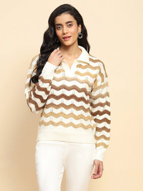 Brown Polyester Blend Regular Fit Pullover For Winter