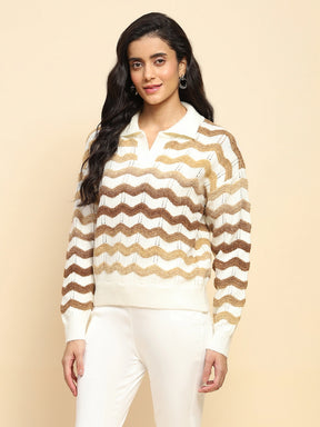 Brown Polyester Blend Regular Fit Pullover For Winter