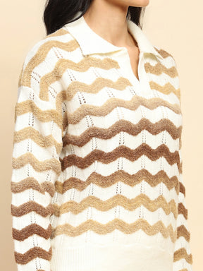 Brown Polyester Blend Regular Fit Pullover For Winter