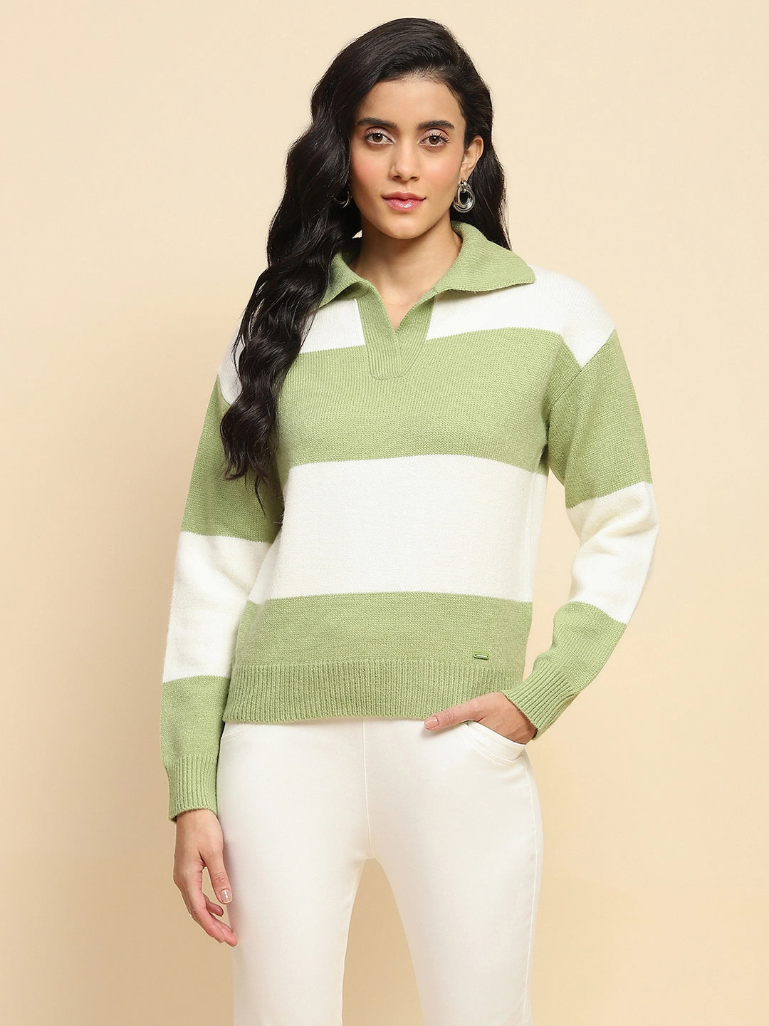 Green Wool Blend Relaxed Fit Pullover