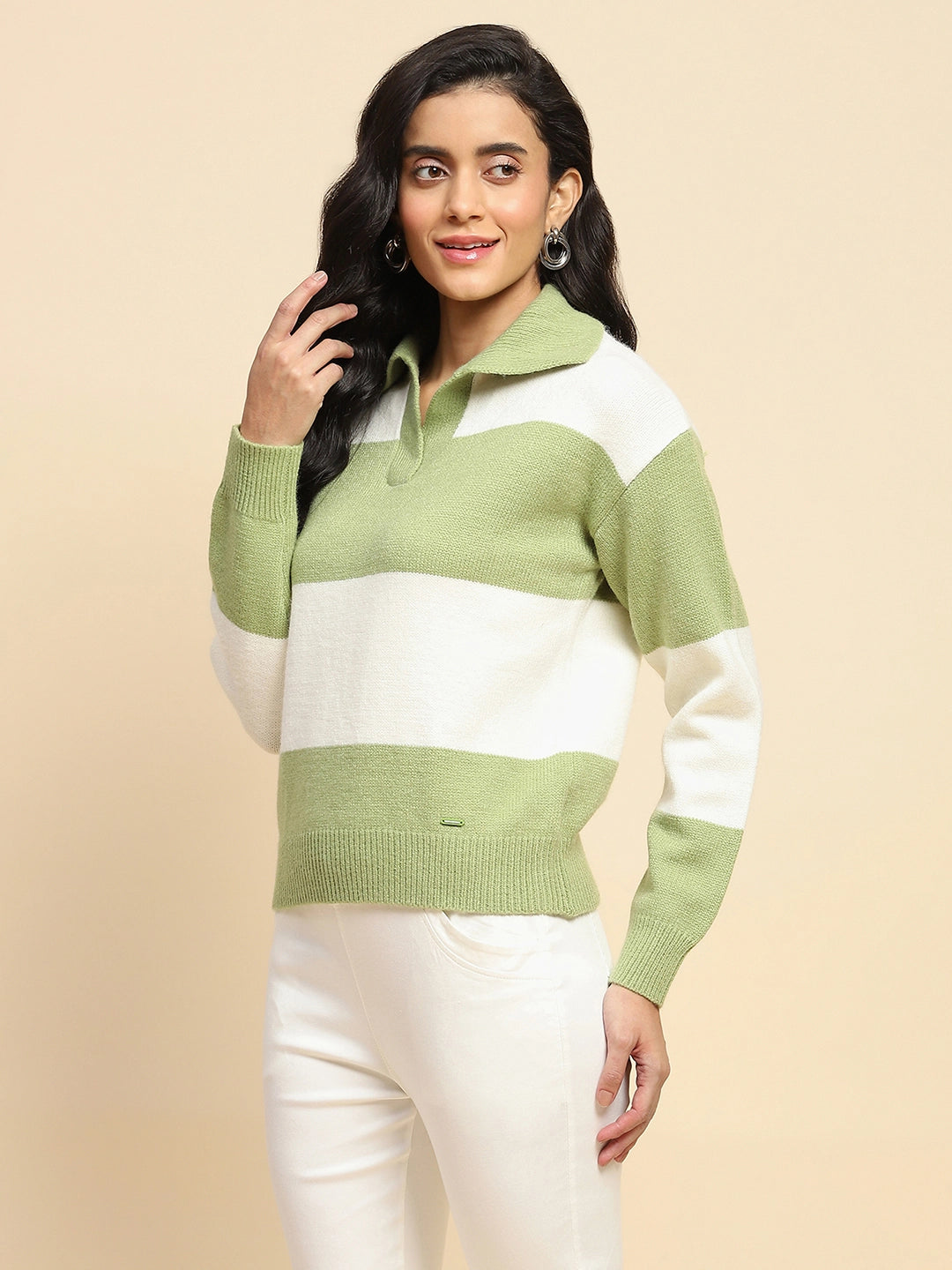 Green Wool Blend Relaxed Fit Pullover