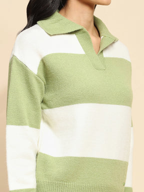 Green Wool Blend Relaxed Fit Pullover