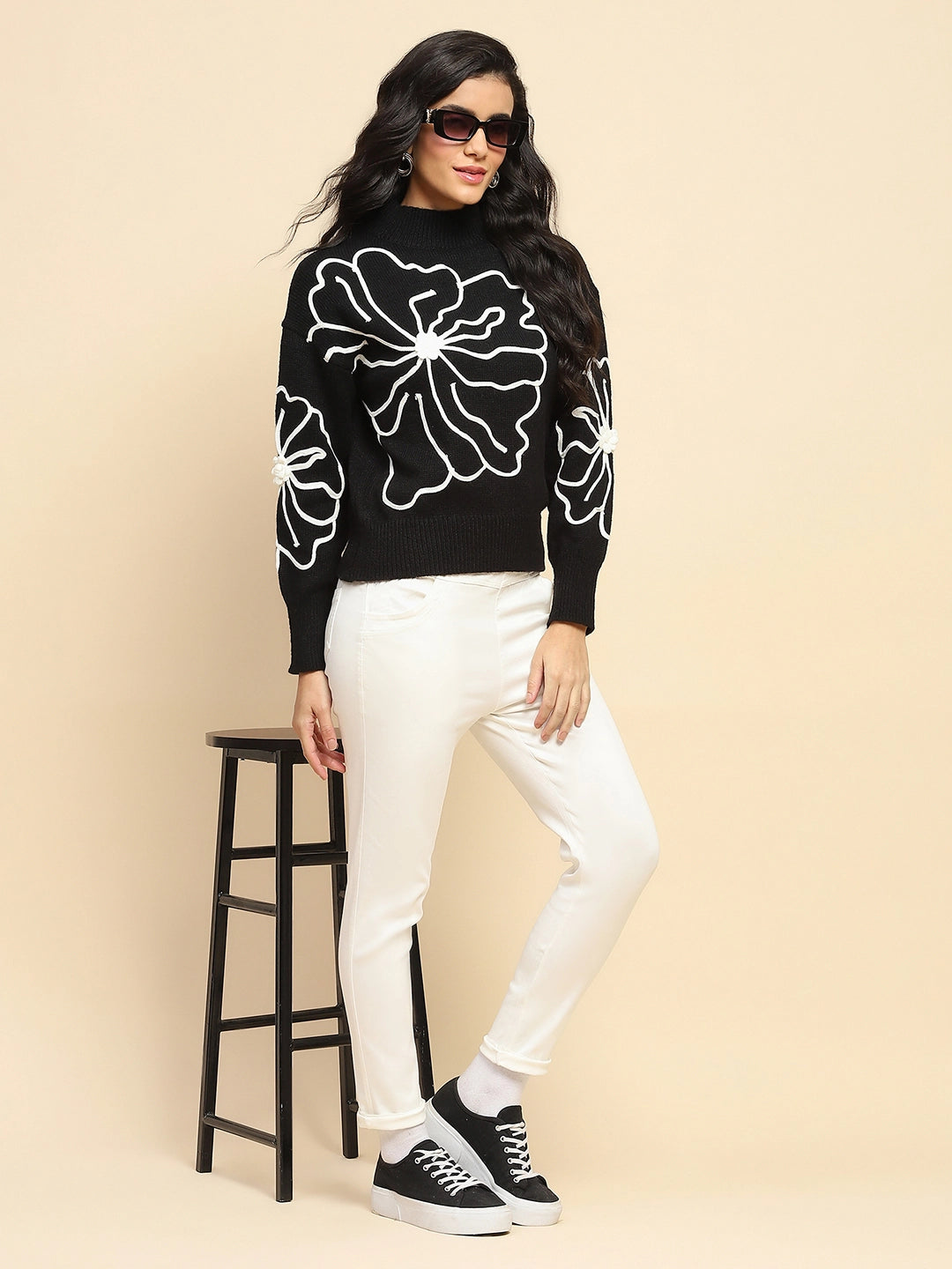 Black Wool Blend Loose Fit Pullover - Global Republic