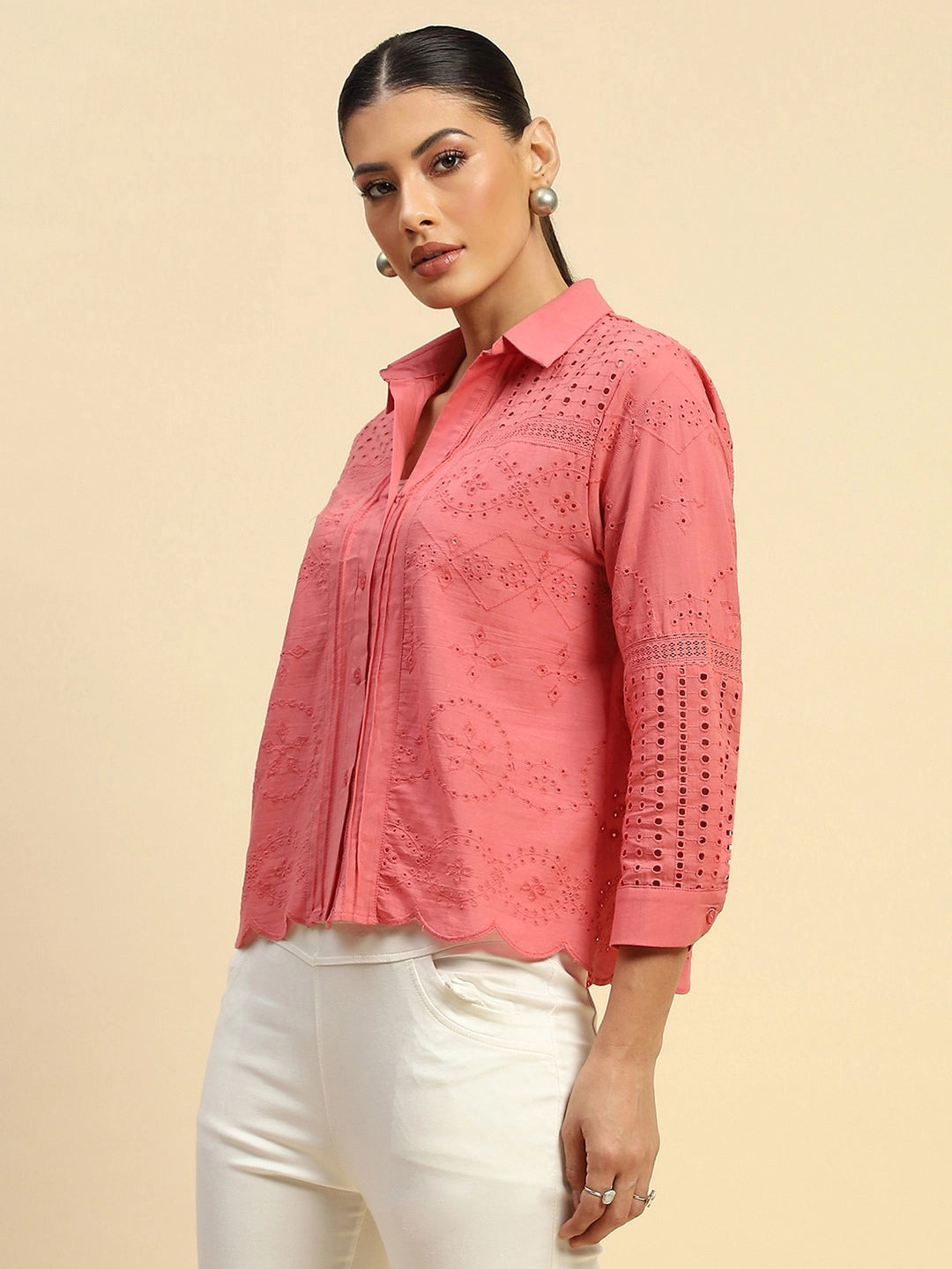 Schiffli  Embroidered Loose Fit Shirt - Global Republic