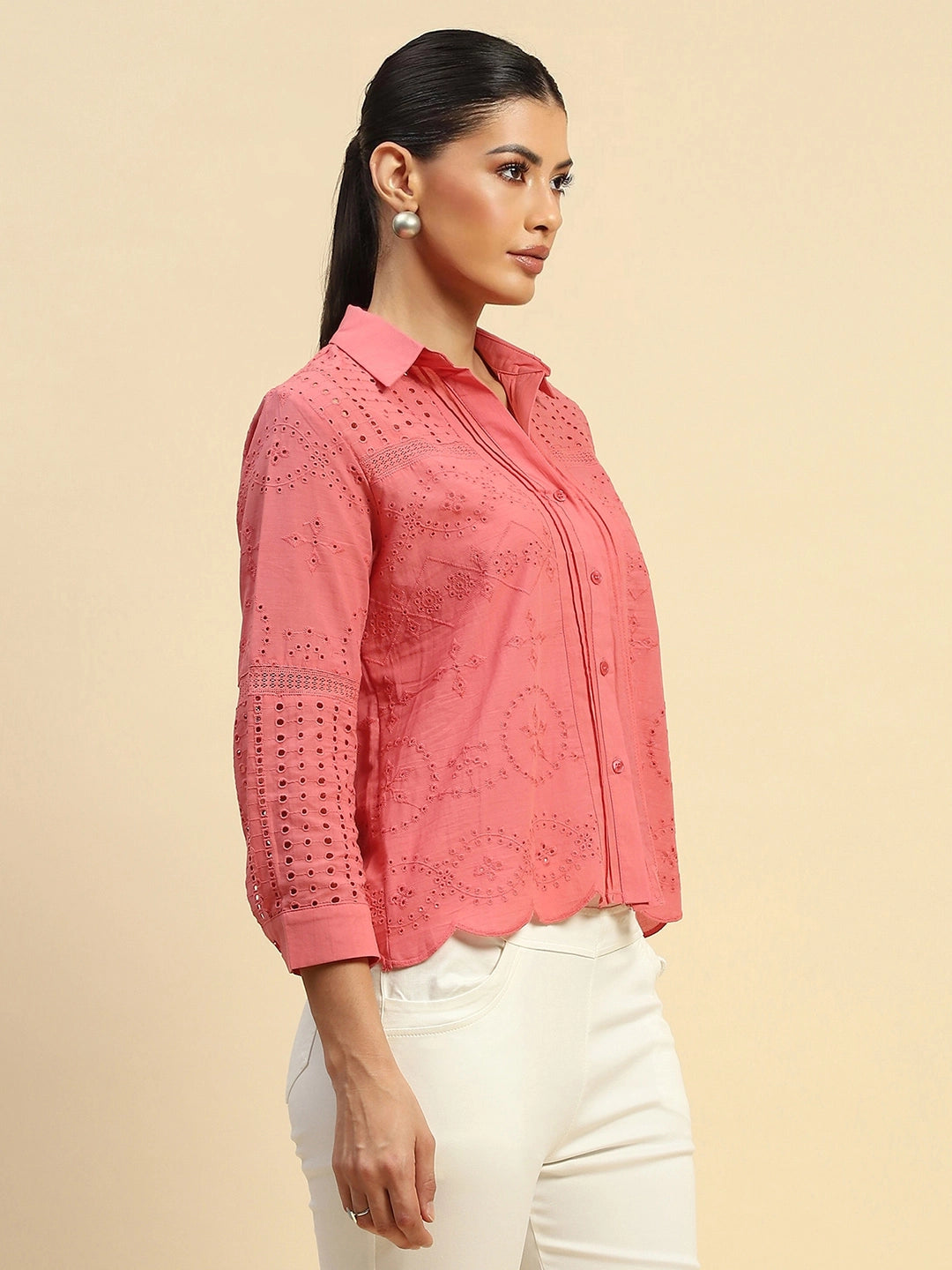 Schiffli  Embroidered Loose Fit Shirt - Global Republic