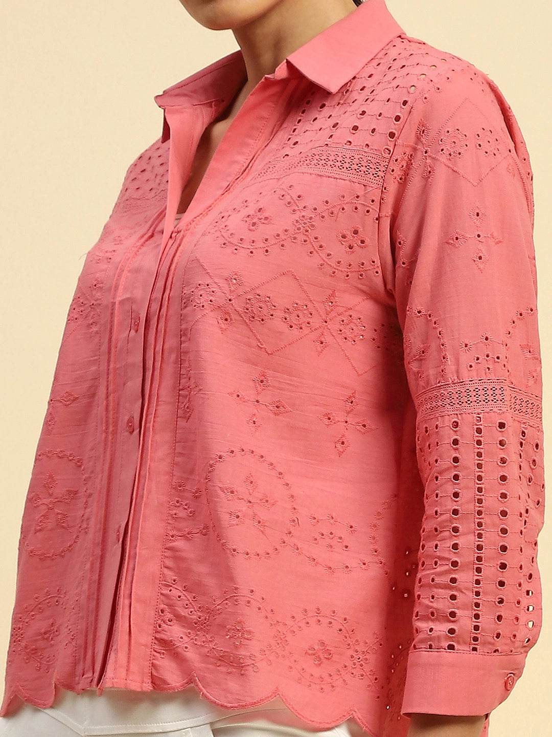 Schiffli  Embroidered Loose Fit Shirt - Global Republic