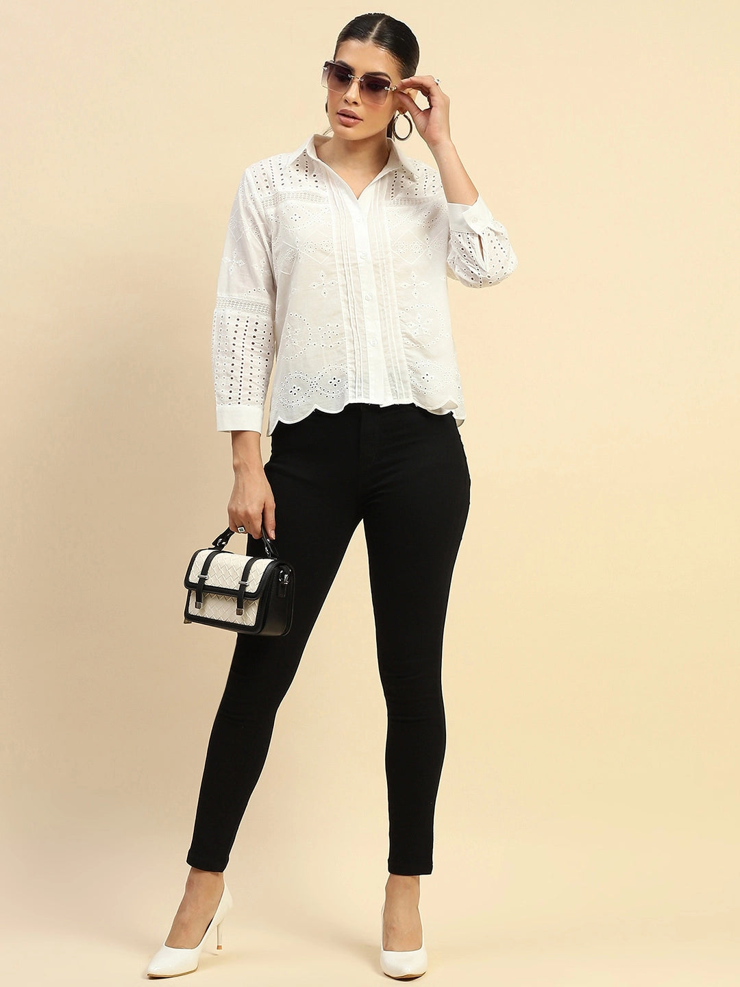 Schiffli Embroidered Loose Fit Shirt - Global Republic
