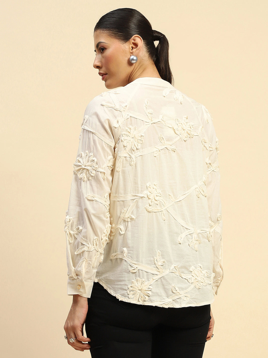 Cream Cotton Relaxed Fit Shirt