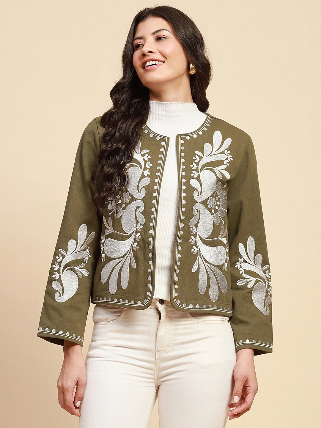 Sage Green Cotton Loose Fit Shrug For Women – Global