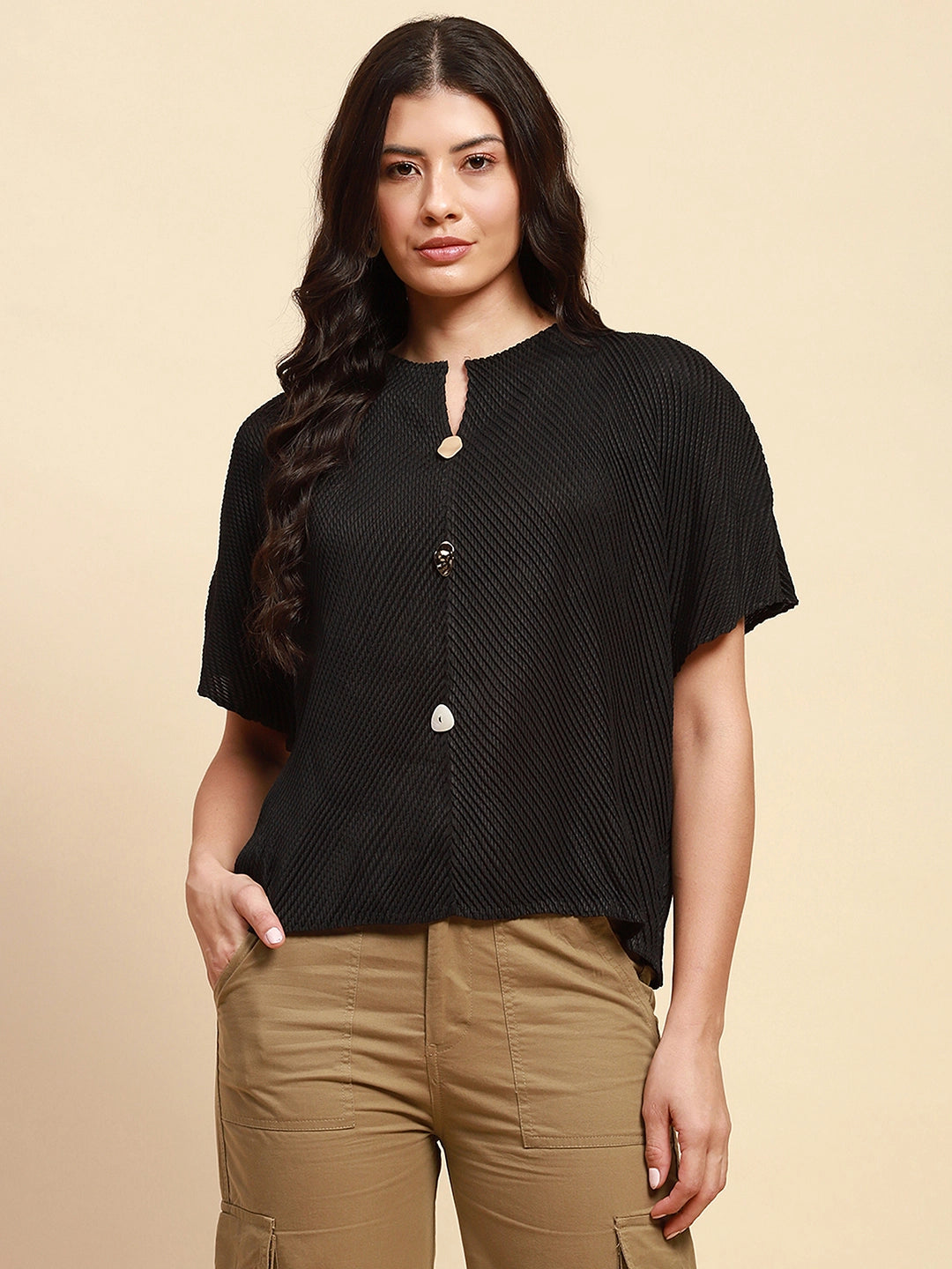 Black  Loose Blouson Top - Global Republic