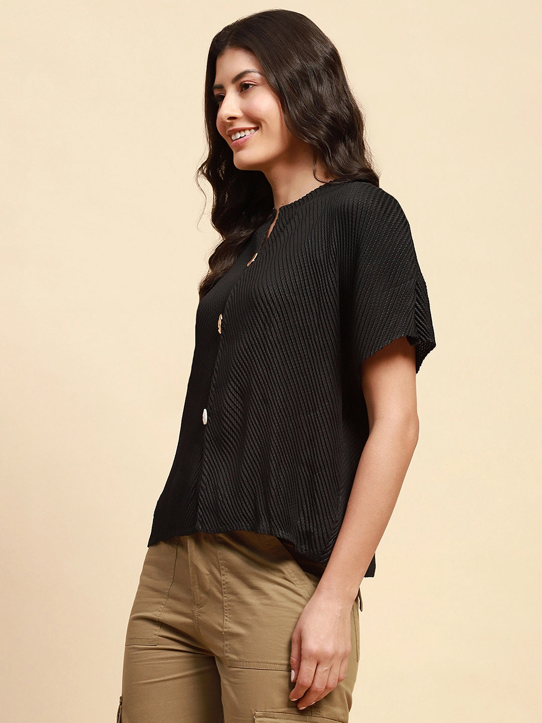 Black  Loose Blouson Top - Global Republic