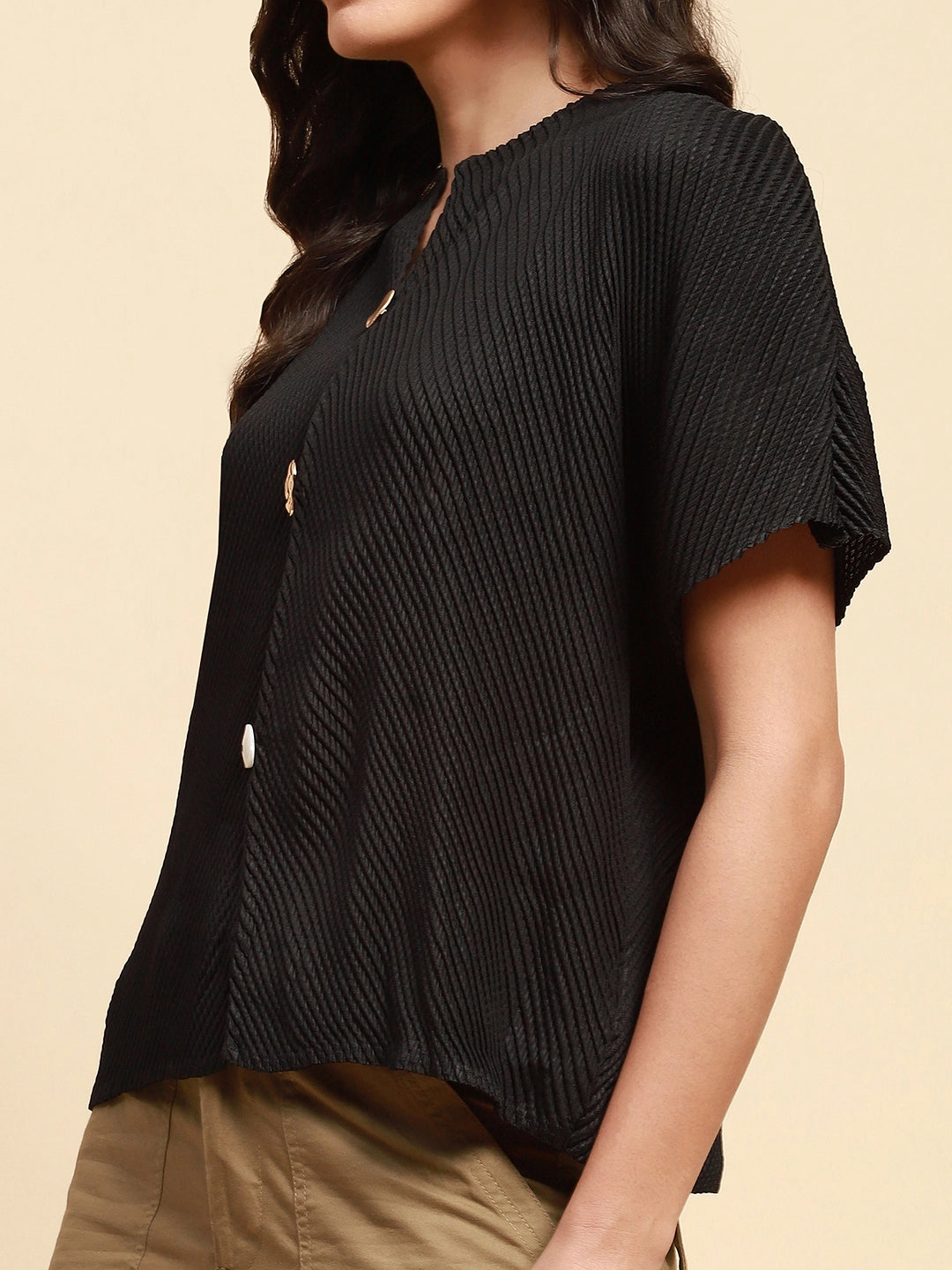 Black  Loose Blouson Top - Global Republic