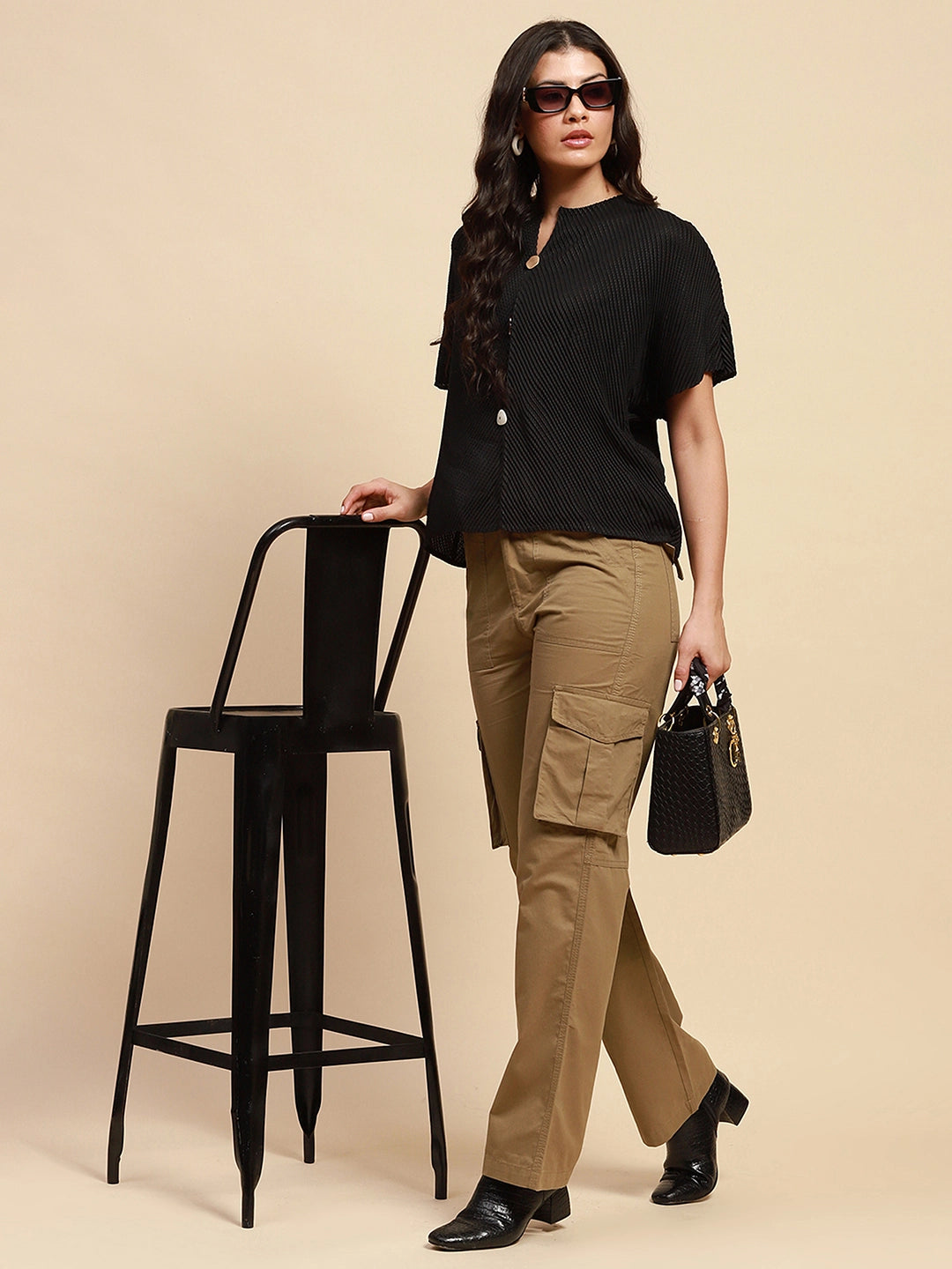 Black  Loose Blouson Top - Global Republic
