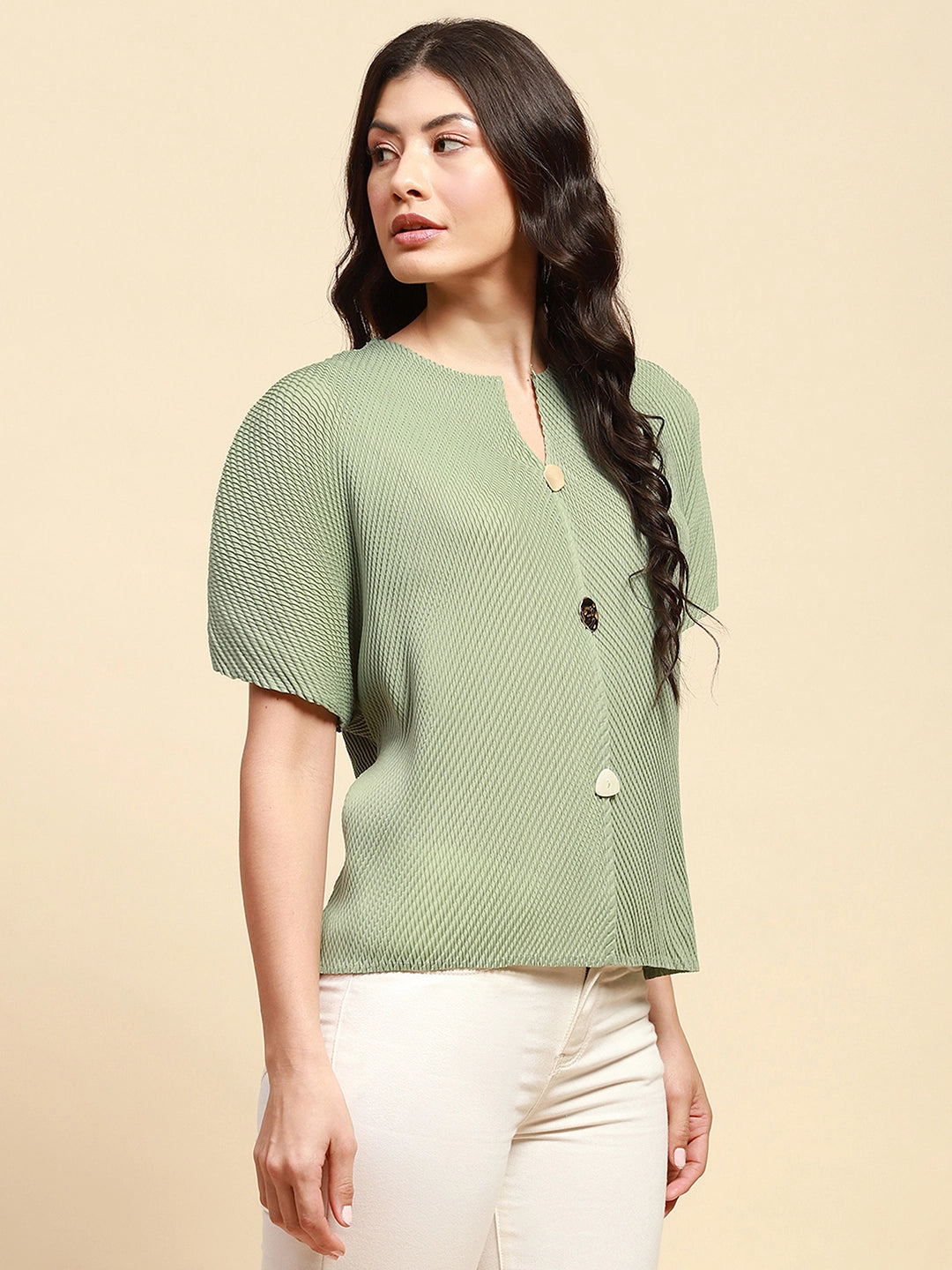 Mint Green  Loose Fit Blouson Top For Women - Global Republic