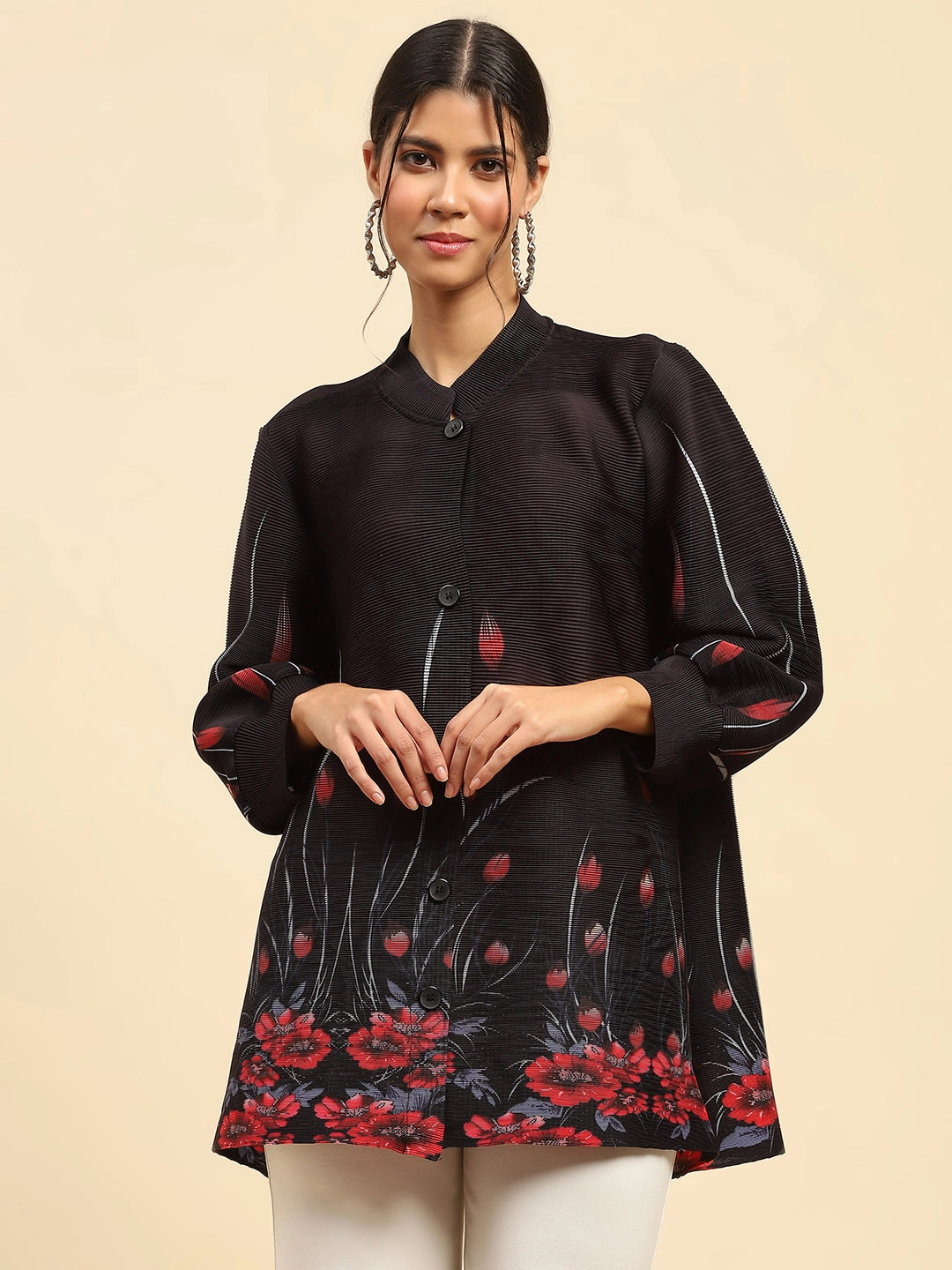 Black Floral  Oversized Shirt - Global Republic