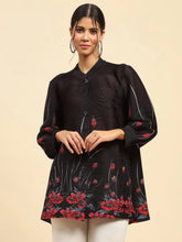Black Floral Poly Blend Oversized Shirt