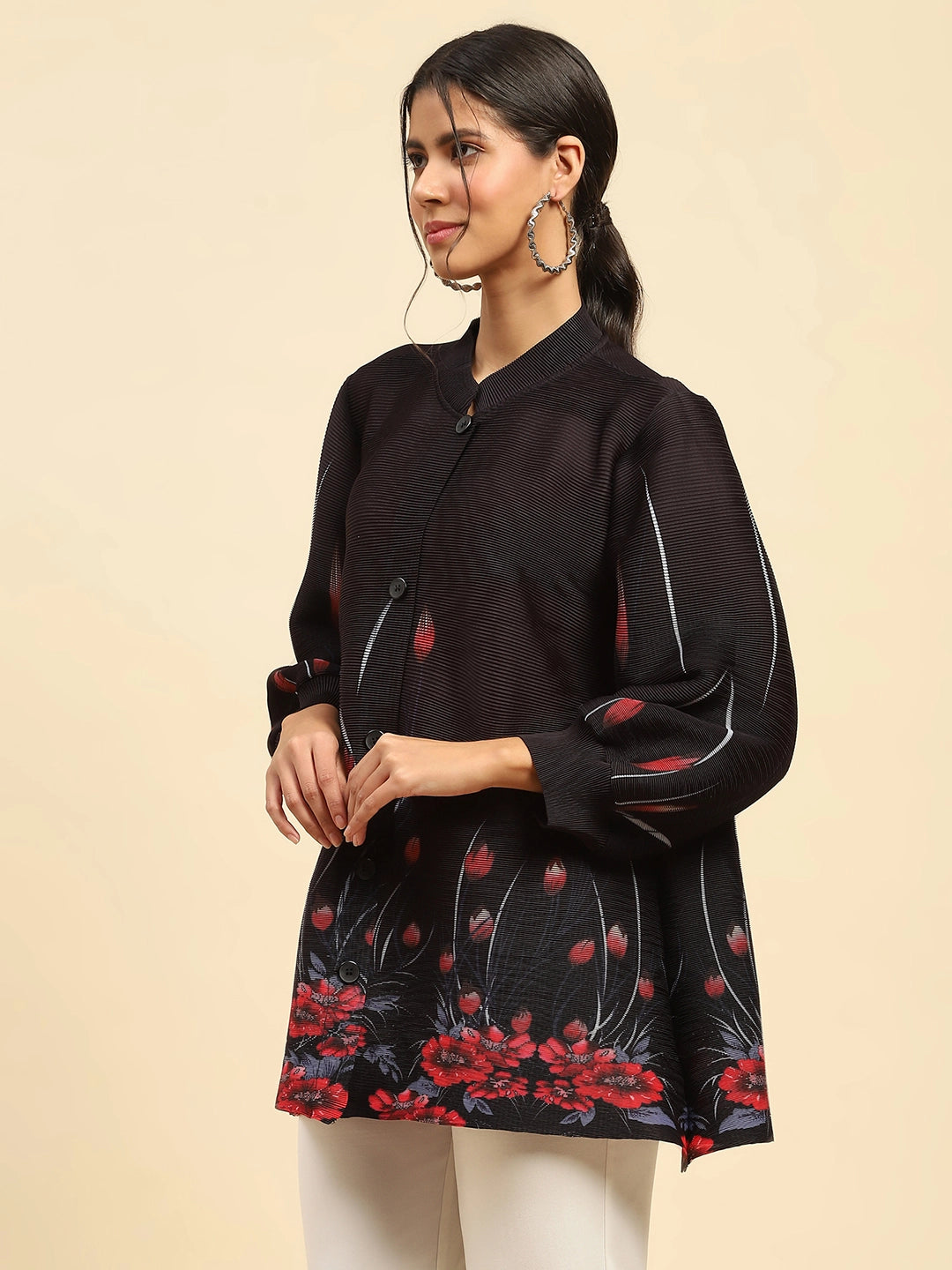 Black Floral  Oversized Shirt - Global Republic