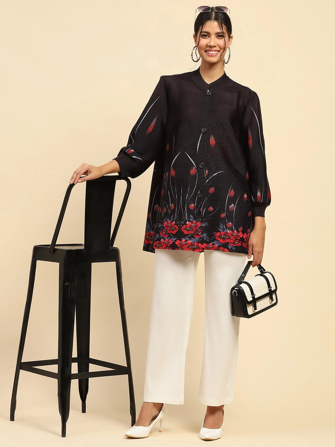 Black Floral  Oversized Shirt - Global Republic