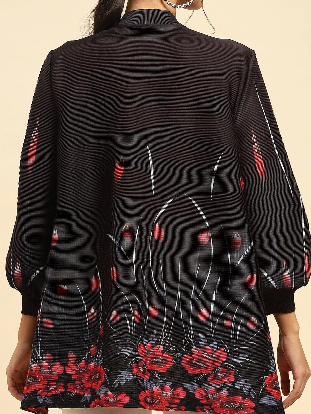 Black Floral Poly Blend Oversized Shirt