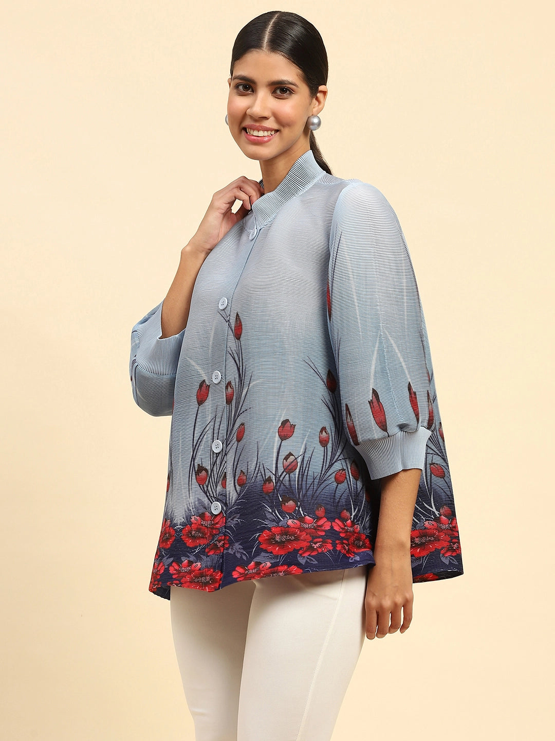 Blue Floral  Loose Shirt - Global Republic