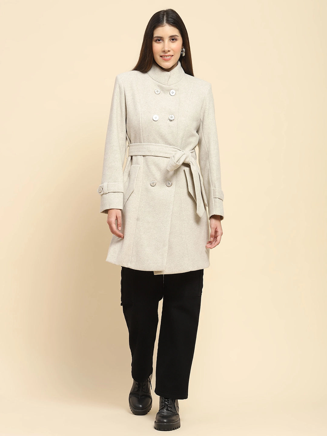Beige  Long Winter Coat - Global Republic