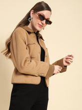 Camel Solid Poly Viscose Winter Coat
