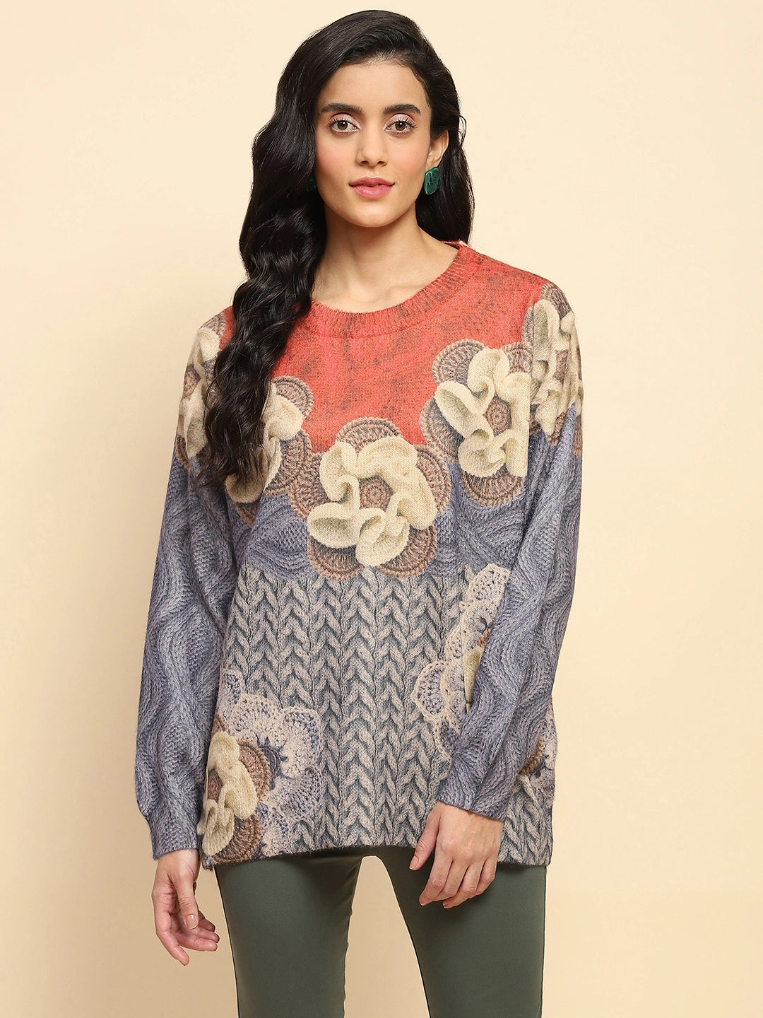 Blue  Relaxed Fit Pullover For Winter - Global Republic