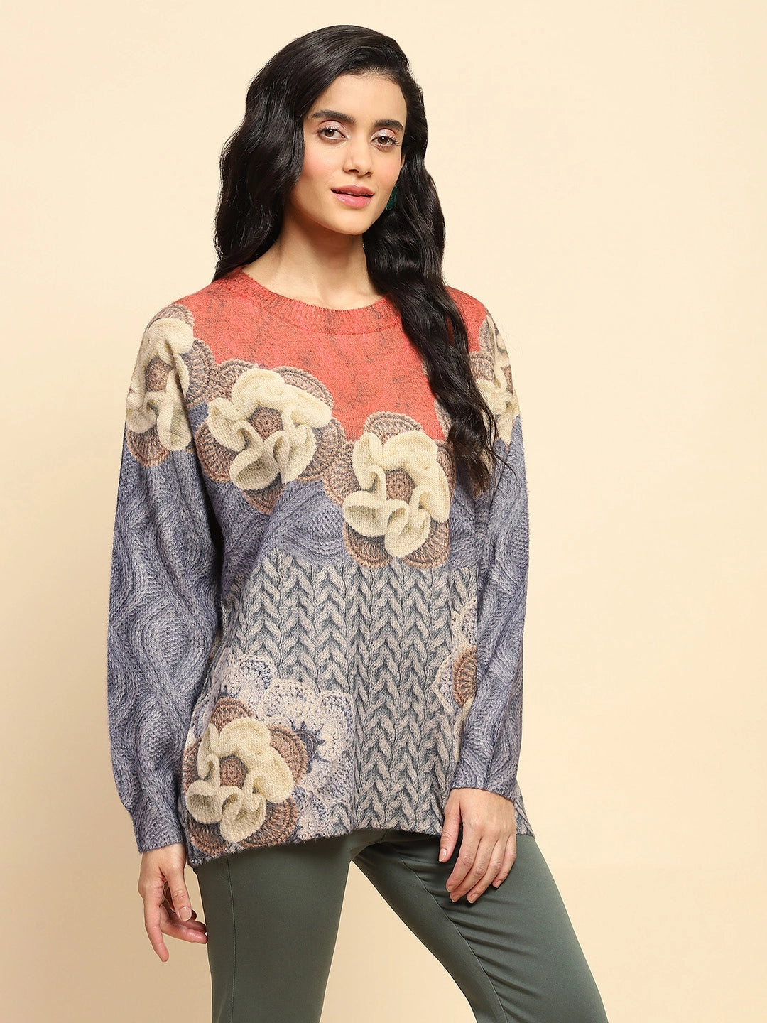 Blue  Relaxed Fit Pullover For Winter - Global Republic
