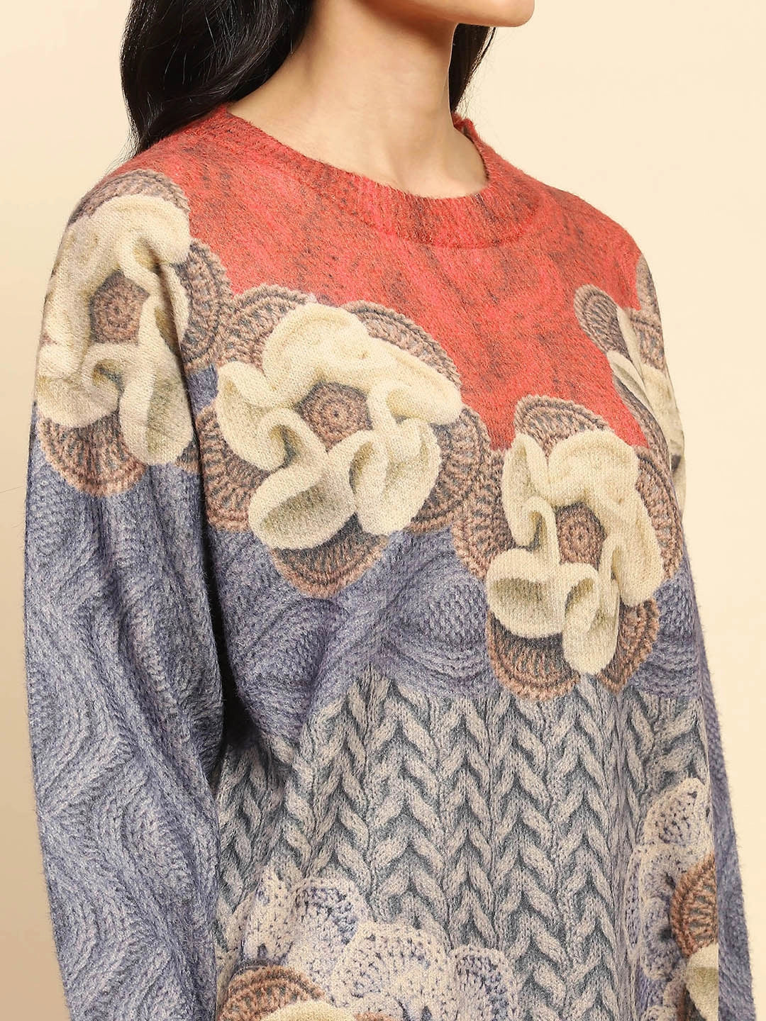 Blue  Relaxed Fit Pullover For Winter - Global Republic