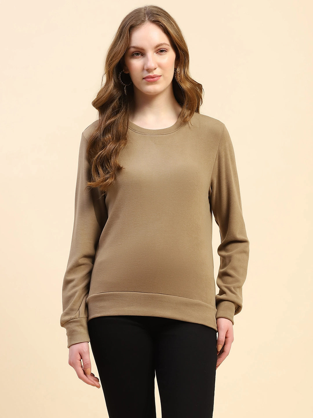Mud Brown Solid Eco Silk Blend Ultra Soft Sweatshirt