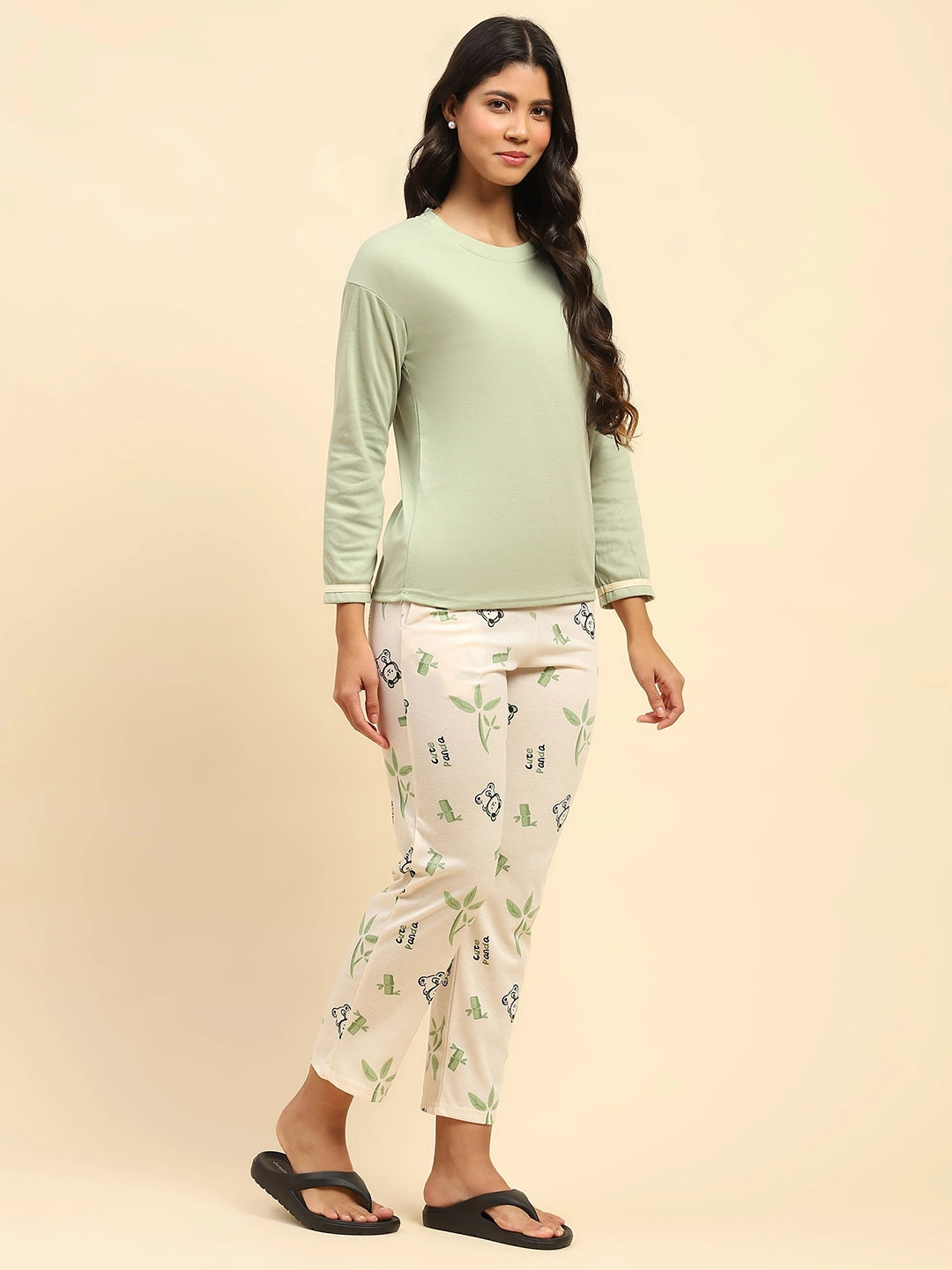 Green Teddy Print Cotton Nightsuit - Global Republic