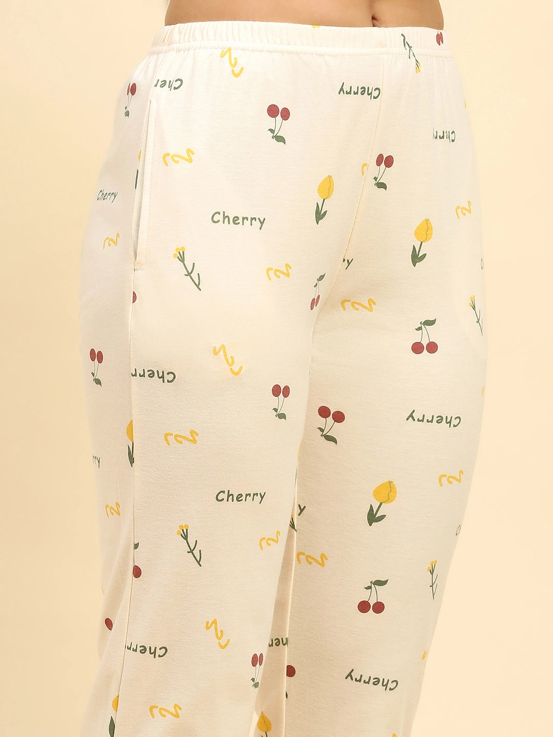 Cream Typography Cotton Blend Nightsuit - Global Republic