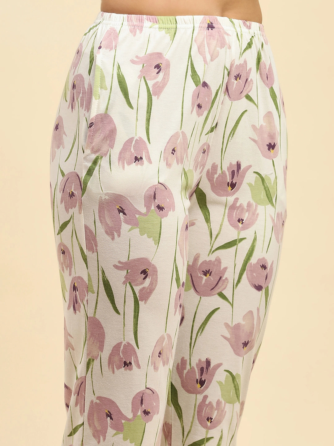 Lavender Floral Cotton Nightsuit - Global Republic