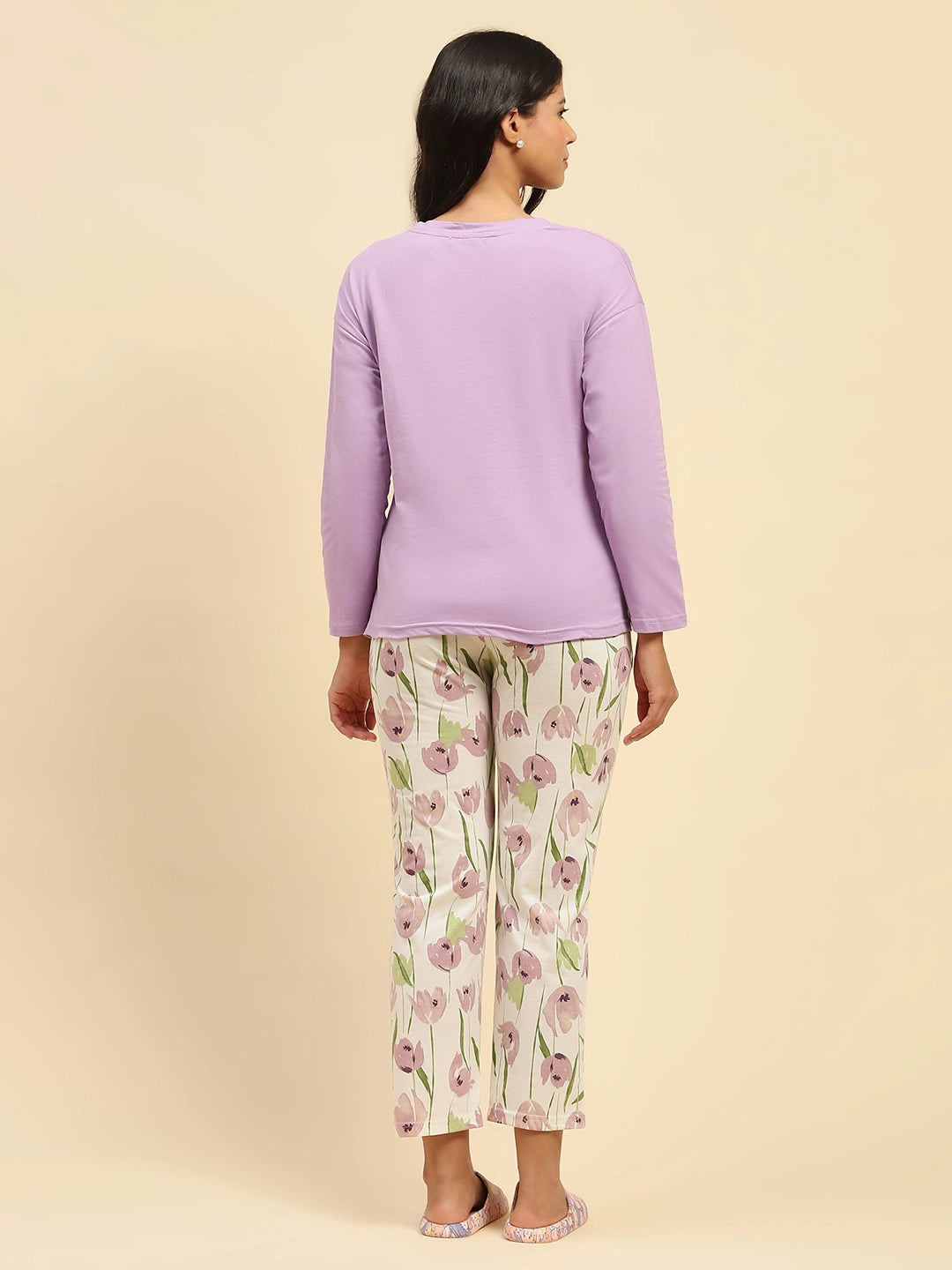Lavender Floral Cotton Nightsuit - Global Republic