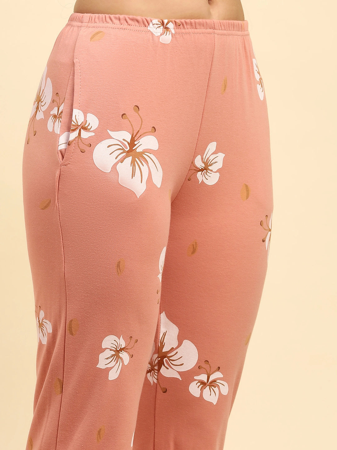 Coral Floral Cotton Blend Nightsuit - Global Republic