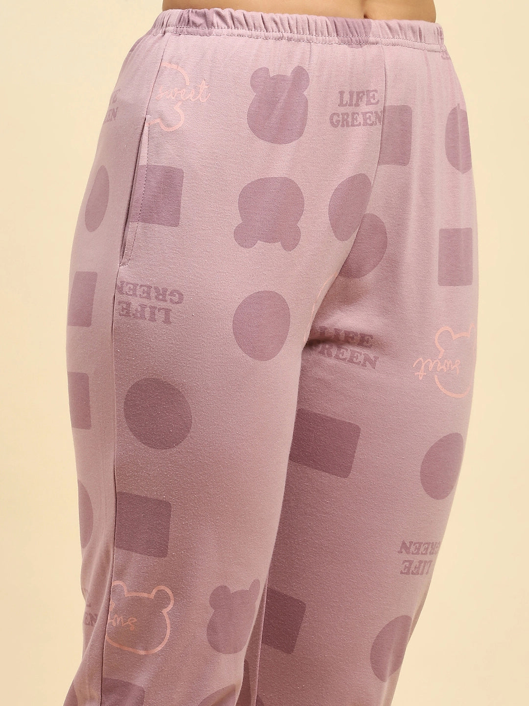 Purple Printed Cotton Blend Nightsuit - Global Republic