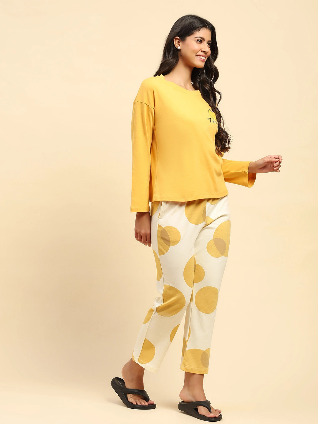 Yellow Printed Cotton Nightsuit - Global Republic