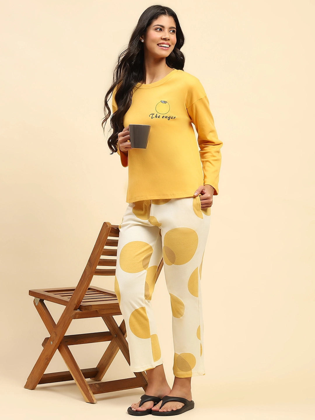 Yellow Printed Cotton Nightsuit - Global Republic