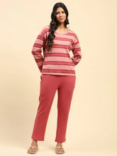 Dark Pink Striped Cotton Nightsuit