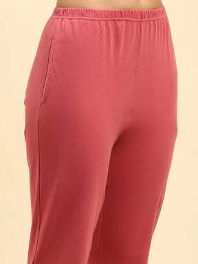 Dark Pink Striped Cotton Nightsuit