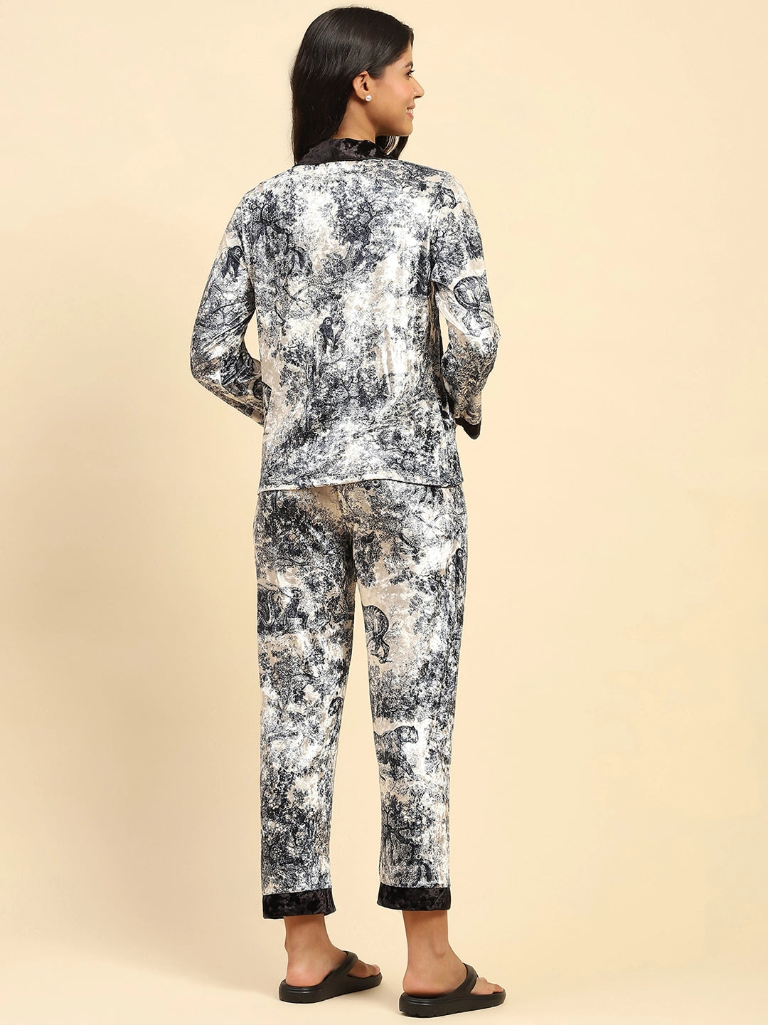 Marble Abstract  Velvet Night Suit - Global Republic