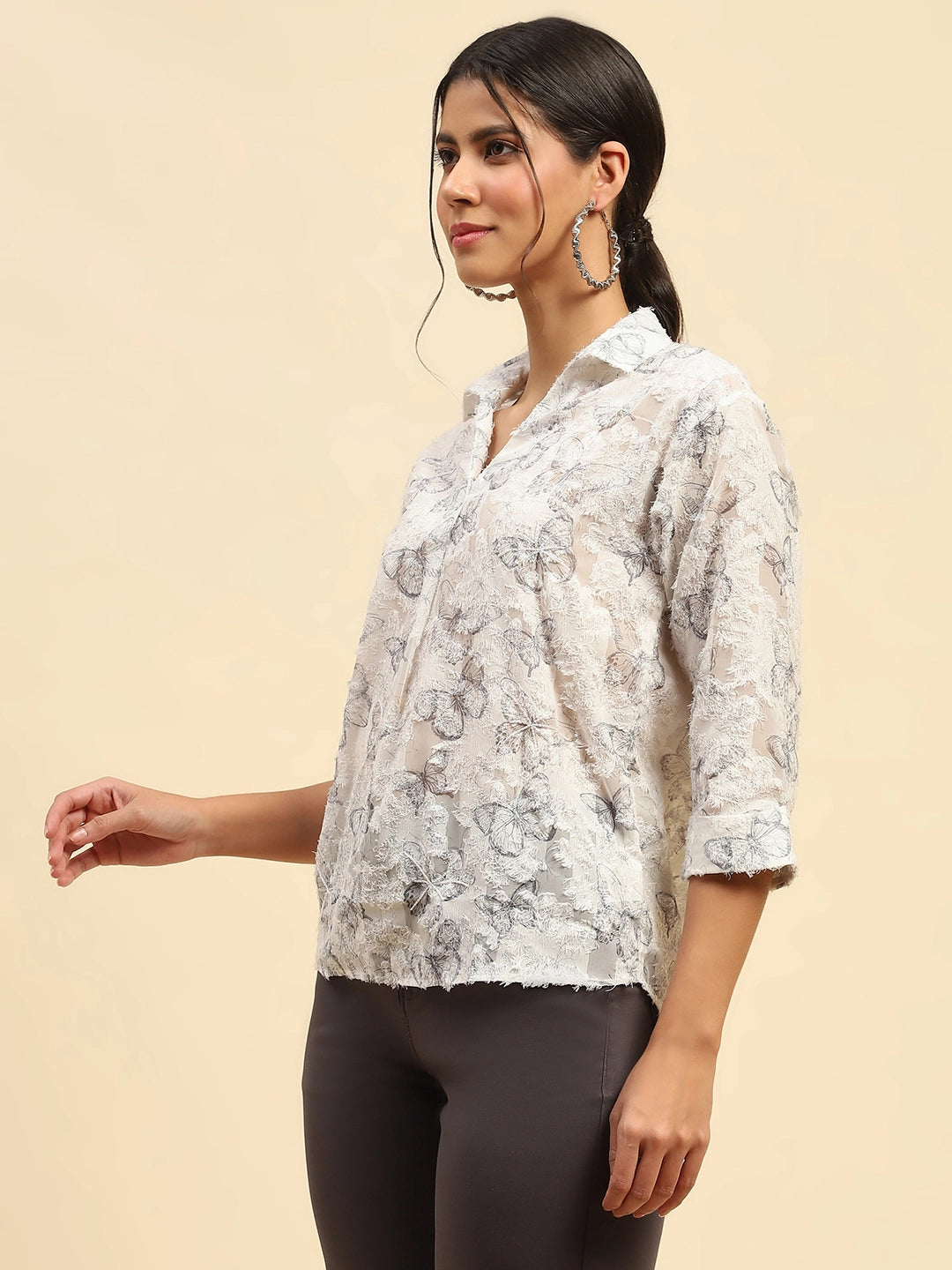 White Butterfly Print  Top - Global Republic
