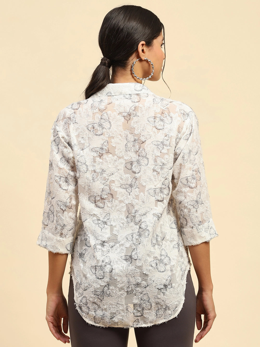 White Butterfly Print  Top - Global Republic