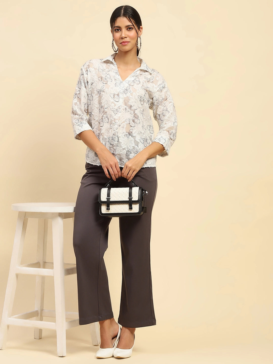 White Butterfly Print  Top - Global Republic