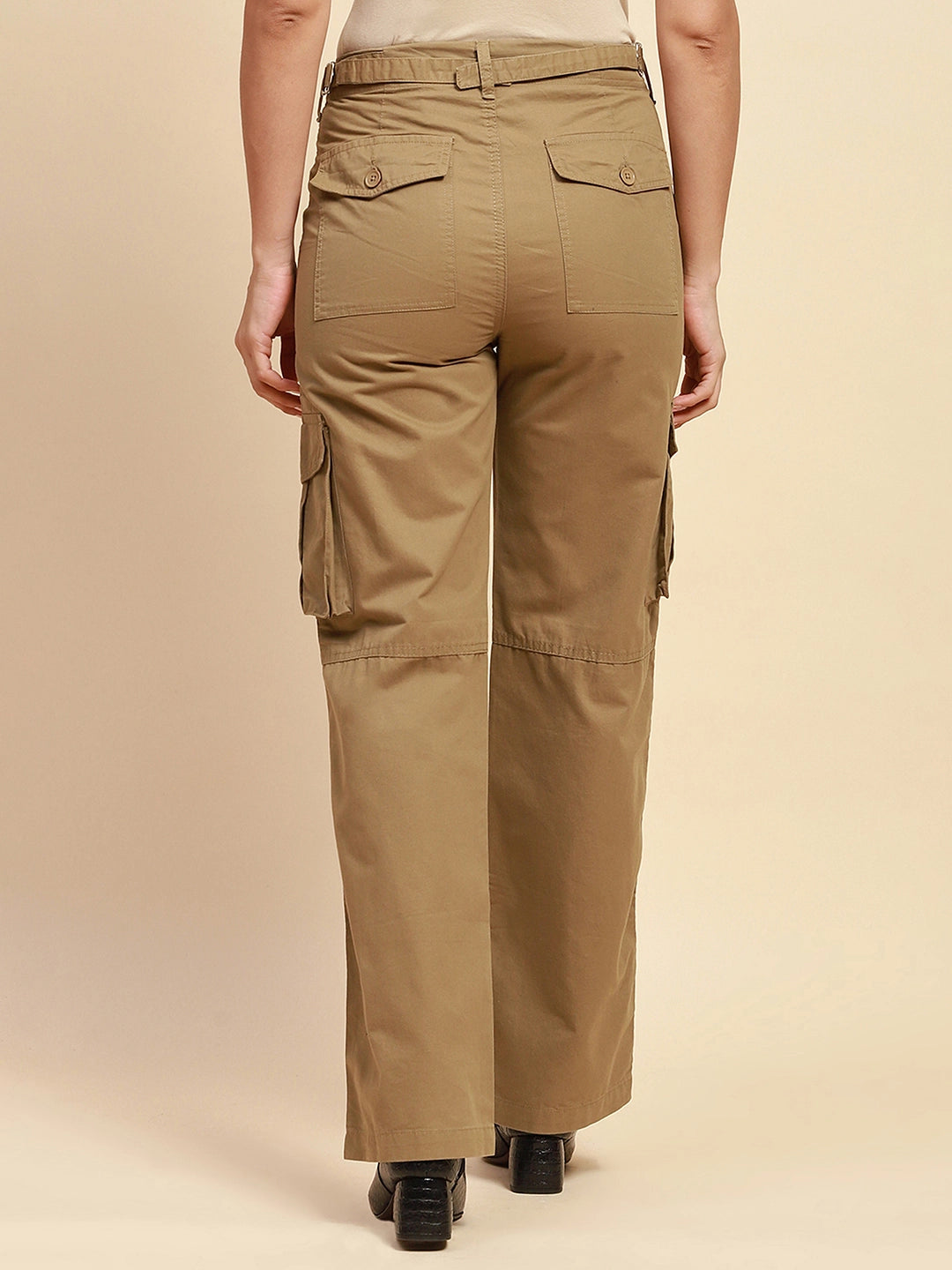 Khaki Cotton Straight Fit Cargo - Global Republic