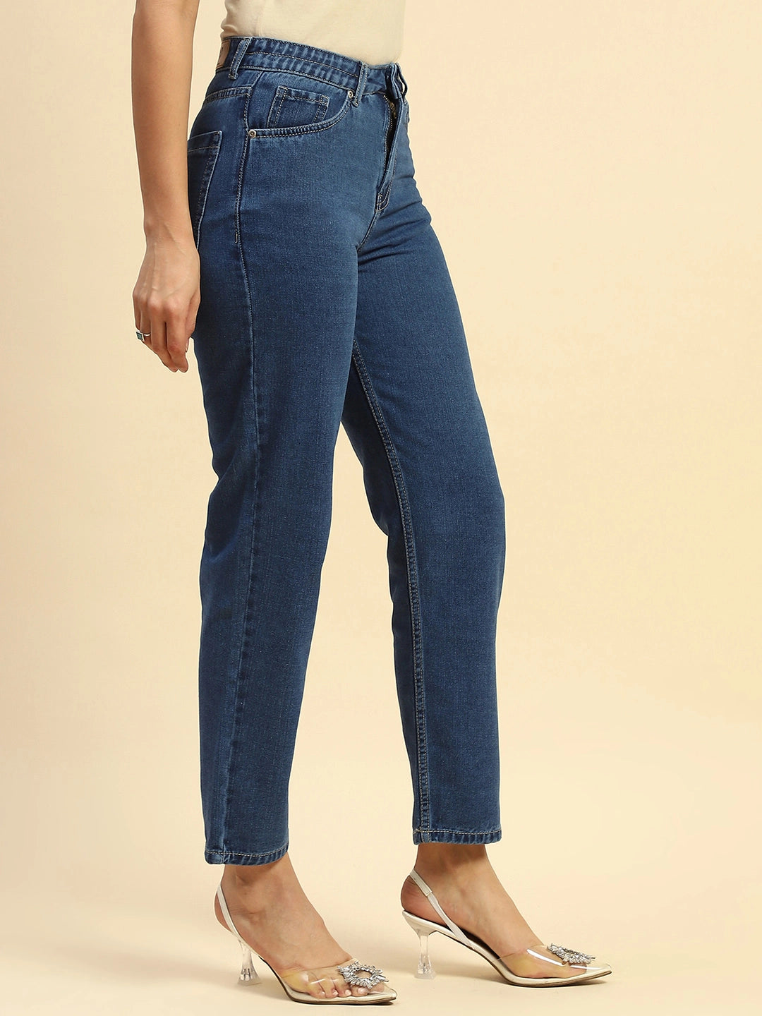 Blue Cotton Blend Mom Fit Jeans - Global Republic