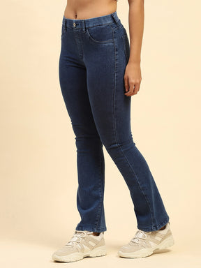 Dark Blue Cotton Blend  Bootcut Jegging