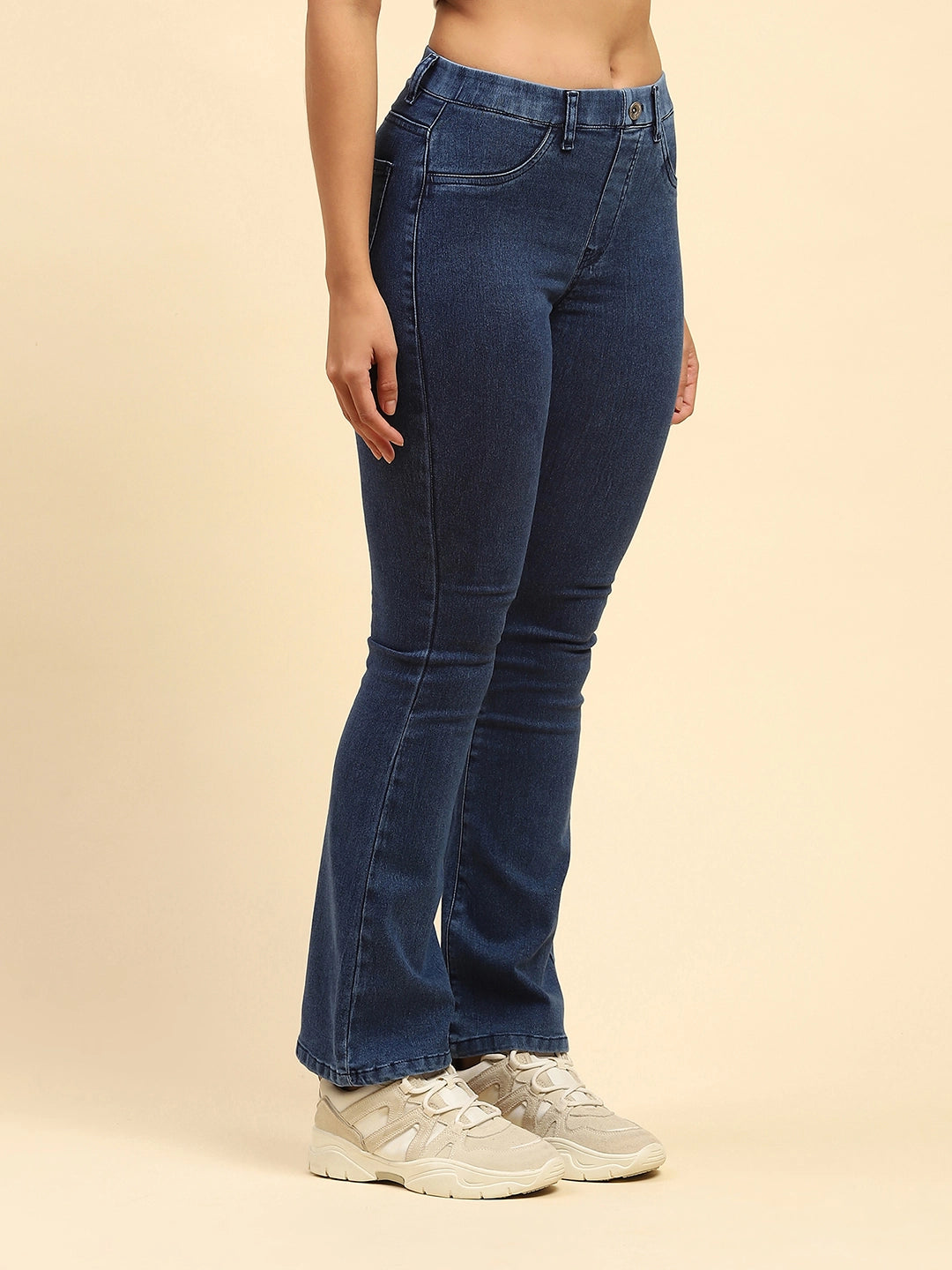 Dark Blue Cotton Blend  Bootcut Jegging