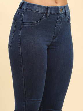 Dark Blue Cotton Blend  Bootcut Jegging