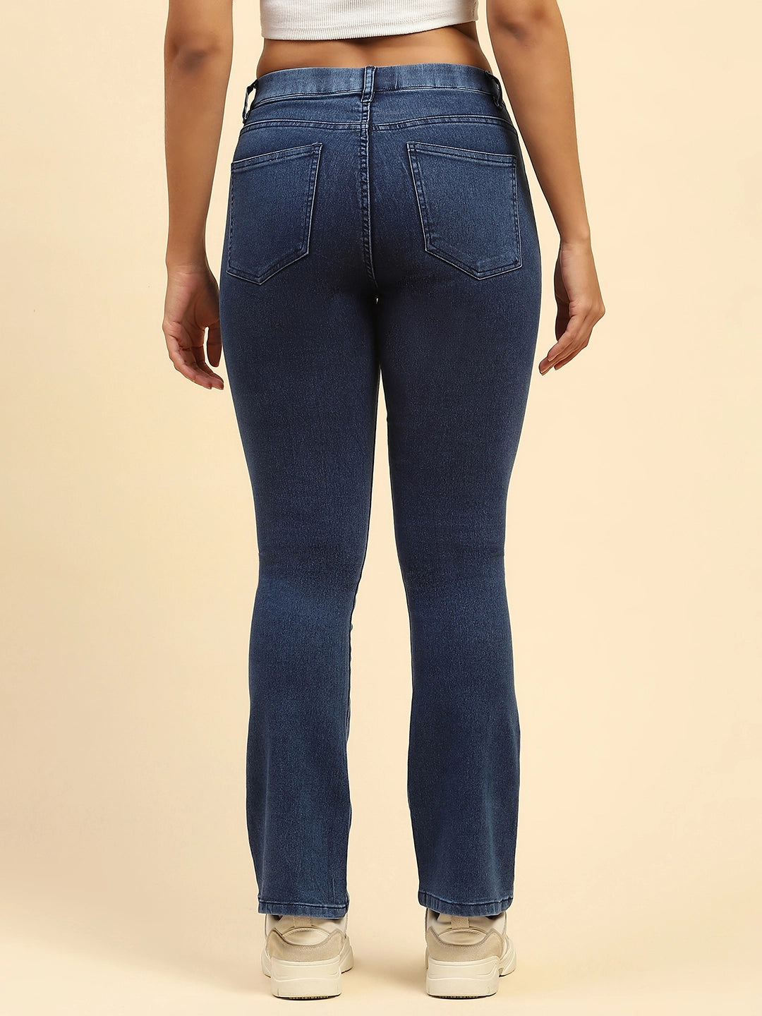 Dark Blue Cotton Blend  Bootcut Jegging